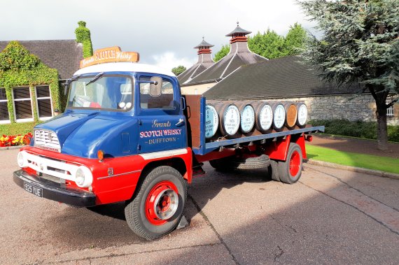 A classic Ford Thames Trader delivery truck once used by William Grant & Sons at Dufftown Distillery, the home of Glenfiddich.